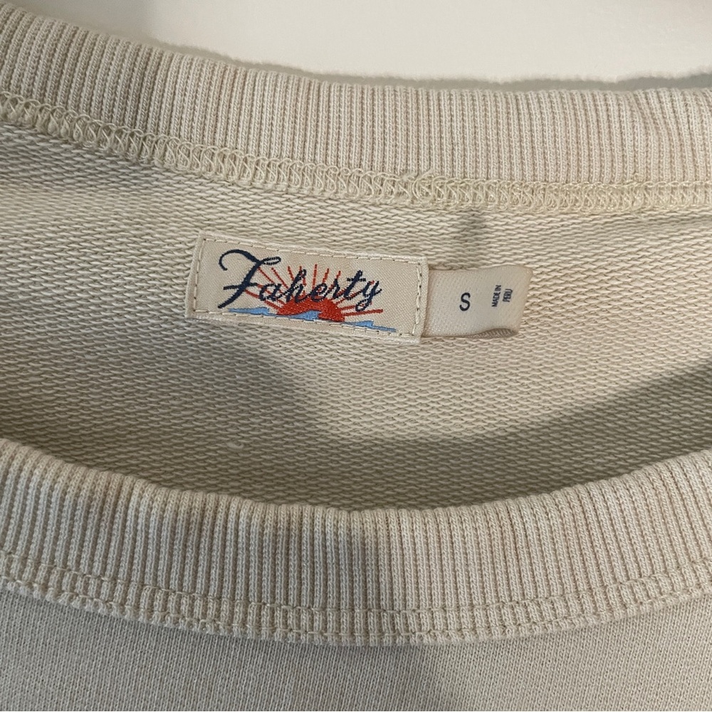 FAHERTY women’s Coastal Cloud Cotton Crew Sweatshirt Sandbar Stripe size small - Picture 7 of 12